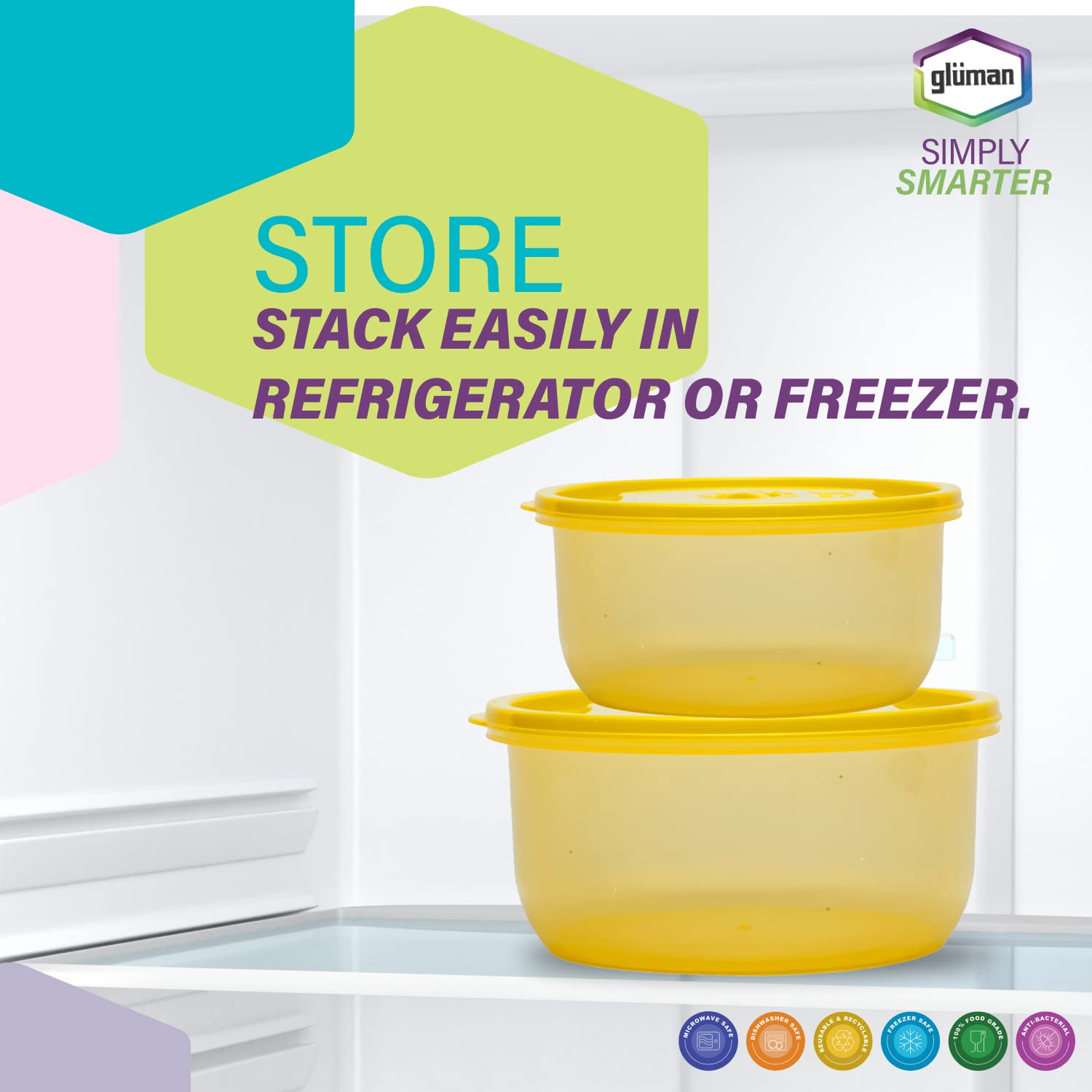 Gluman Plastic Microwave Container Set of 4 With Vent Knob For Steam Release | 100% Food Grade | Dishwasher Safe | Freezer Safe